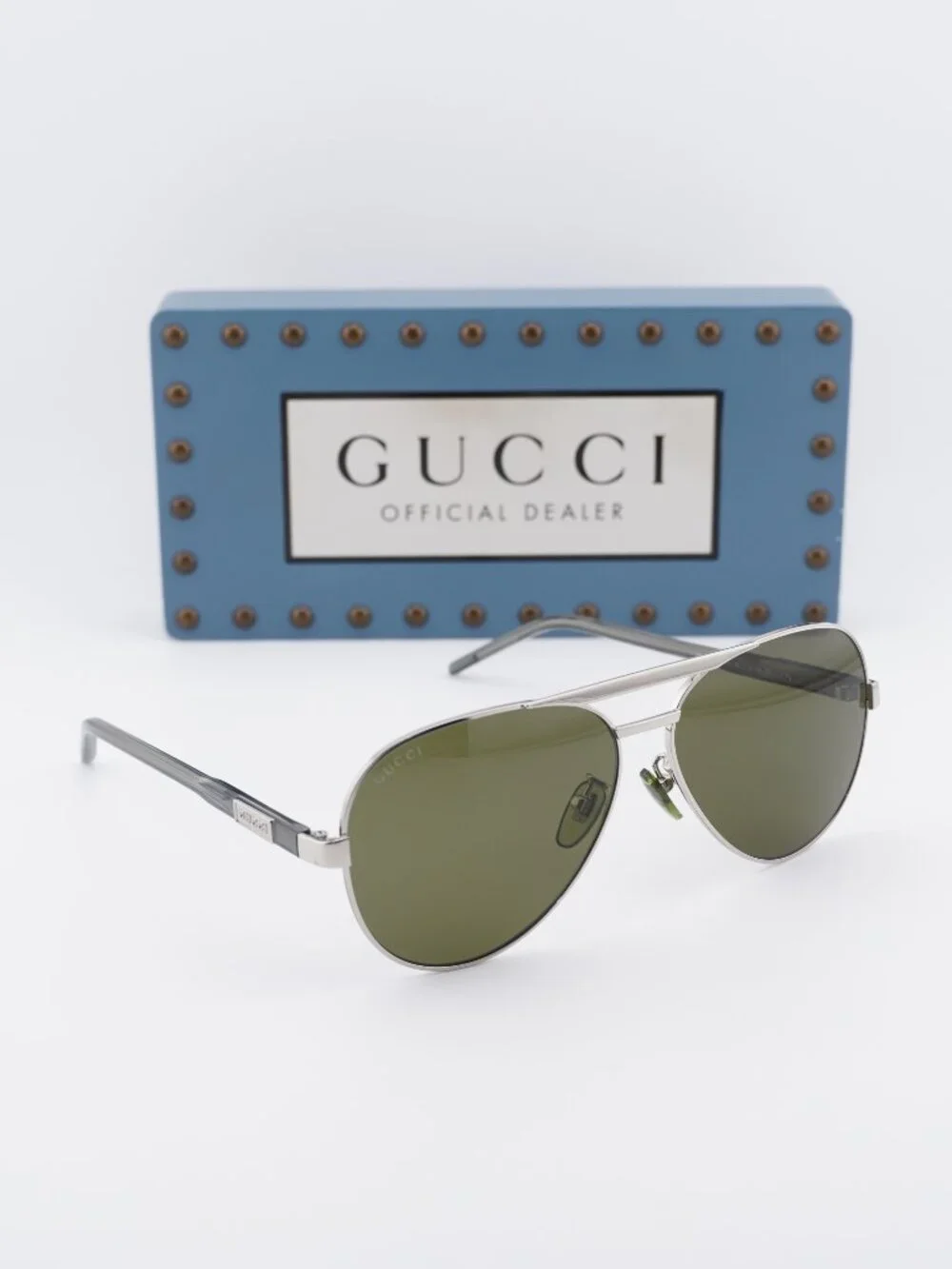 Gucci GG1163S 002 Aviator Sunglasses - Silver / Green